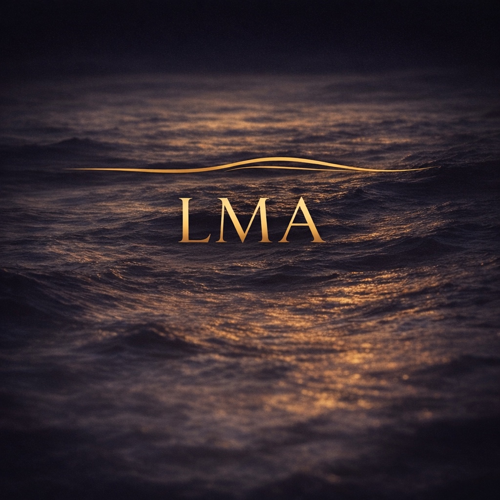 LMA above an Atlantic sea in navy and gold.